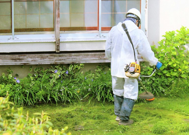 草刈機で草刈りをする作業員