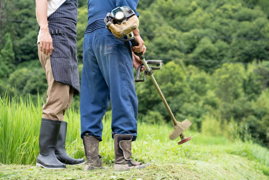 草刈機で草刈りをする作業員
